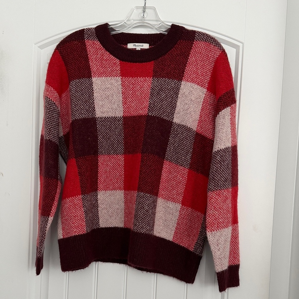 Madewell Red and Burgundy Plaid Sweater